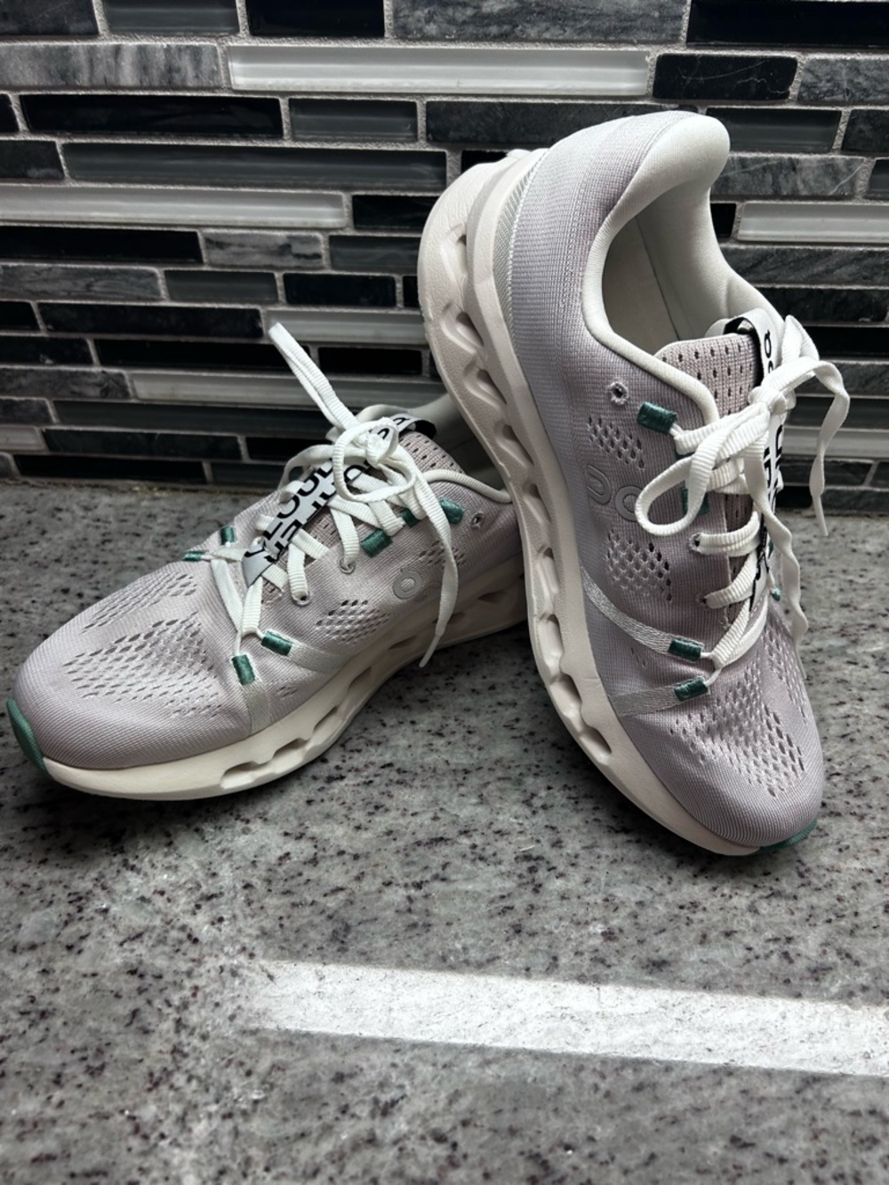 On Running Cloudsurfer Women’s Running Shoes - Light Gray w/Teal Accents size 7